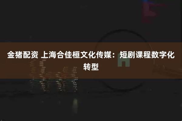 金猪配资 上海合佳桓文化传媒：短剧课程数字化转型